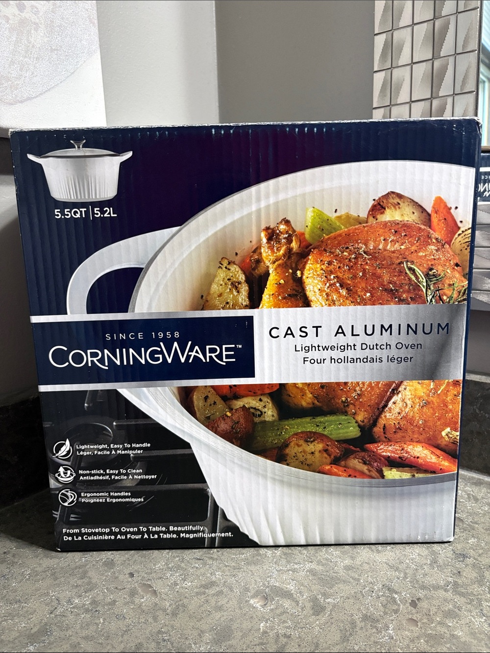 CorningWare White Cast Aluminum Dutch Oven with Glass Lid - 5.5QT